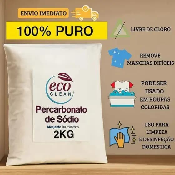 Percarbonato de Sódio 100% Puro Tira Manchas Roupas Brancas Limpeza Pesada 500g 1kg 2kg