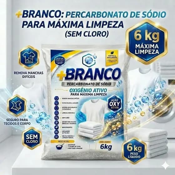 Percabonato de Sódio 100% Puro Limpeza Profunda e Clareador de Roupas Tira Manchas Limpeza em Geral 2kg a 6kg