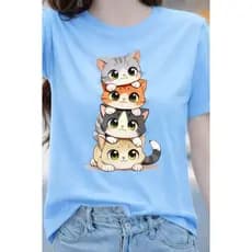 Camiseta Feminina Estampada Gatinho Algodão Premium Casual Moda Verão