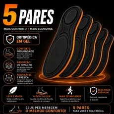 Kit 5 Pares Palmilha em Gel Ortopédica Anatômica Anti Impacto Conforto Macia Absorção de Choque