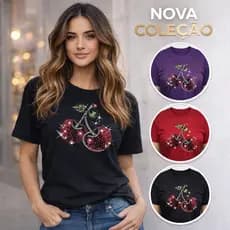 Camiseta T-shit Feminina Estampada Cereja
