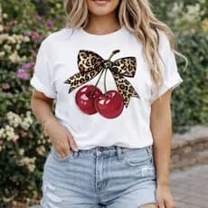 Camiseta Feminina T-shirt Cereja com Laço Algodão