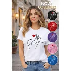 Camiseta Feminina T-shirt Estampada Cachorro Coração Casual
