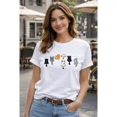 Blusa Feminina T-shirt Camiseta Gatos Casual