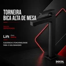 Torneira Bica Alta de Mesa para Lavatório Lift Ônix Preto Fosco Docol 90008720156