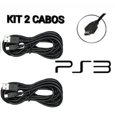 Kit 2 Cabos Para Controle de PS 3 V3 USB   1.0M Grande Turbo Reforçado GPS Carregada e Joga