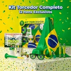 Kit Torcedor Brasil 12 Itens - Copa 2026, Bandeira, Vuvuzela, Óculos e Calendário