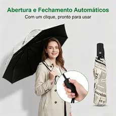 Guarda Chuva Automático Estampa de Jornal, Abre e Fecha com 1 Clique, Impermeável