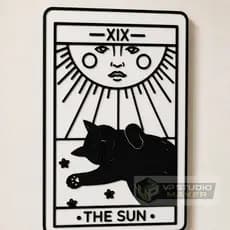 Quadro Decorativo Gato Preto Tarot The Sun Minimalista