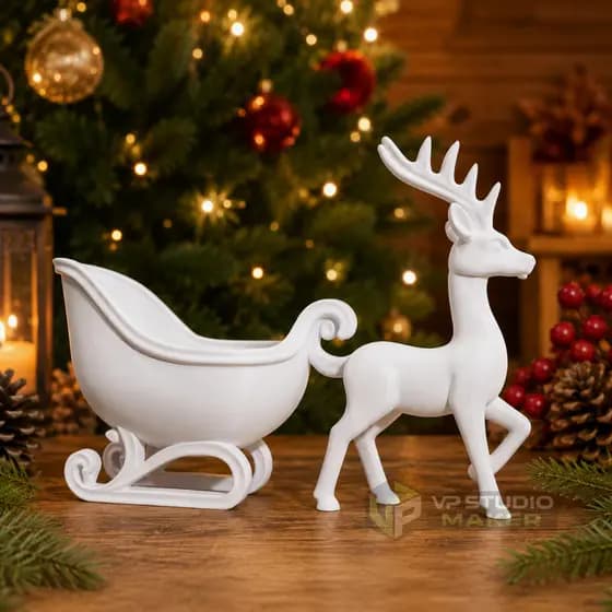 Rena Com Trenó Decorativo Natalino Enfeite De Mesa Natal