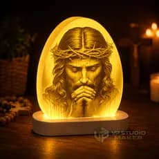Luminária Religiosa Jesus Cristo Com Vela De Led Decoração Cristã 10cm