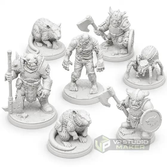 Kit Miniaturas Rpg Goblins Com Ratos E Aranha 7 Peças Geek
