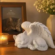 Escultura Gato Anjo Decorativo Lembrança Pet Saudade Homenagem
