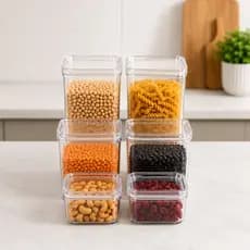 Kit 6 Potes Herméticos Quadrados Transparente Empilháveis Organizador de Alimentos Dispensa Cozinha