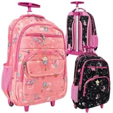 Mochila Escolar Menina Grande Impermeável com Rodinhas e Bolsos