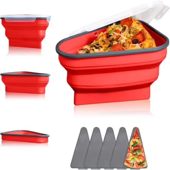 Pote Armazenamento Para Pizza Recipiente Expansível Silicone Do Freezer Ao Microondas 5 Fatias