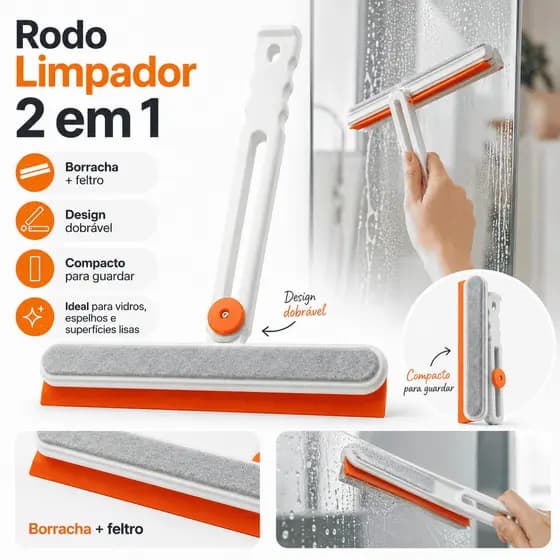 Rodo Limpador Dobrável 2 em 1 Vidros Espelhos Janelas Box
