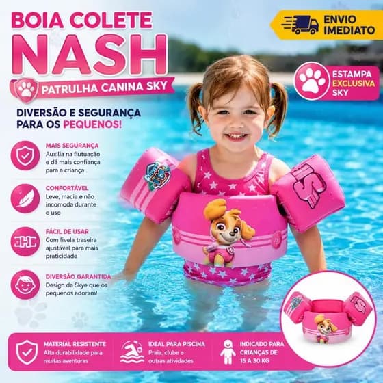 Boia Colete Nash Infantil Salva Vidas Patrulha Canina Sky