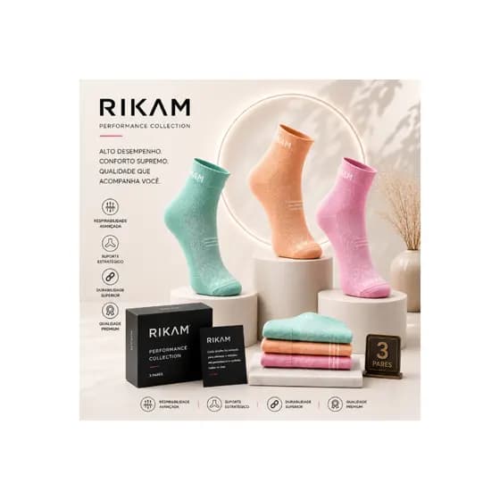 KIT 3 PARES DE MEIA FEMININA DE POLIAMIDA CORRIDA ACADEMIA CAMINHADA RIKAM