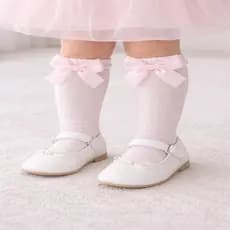 Meia Com Laço 3/4 Infantil Para Menina Rosa Tamanho M
