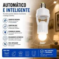 Sensor de Movimento para lâmpada Soquete E27 c/ sensor de presença Bivolt 110V~220V Max 60W