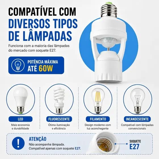 Sensor de Presença com Fotocélula para Lâmpada Soquete
