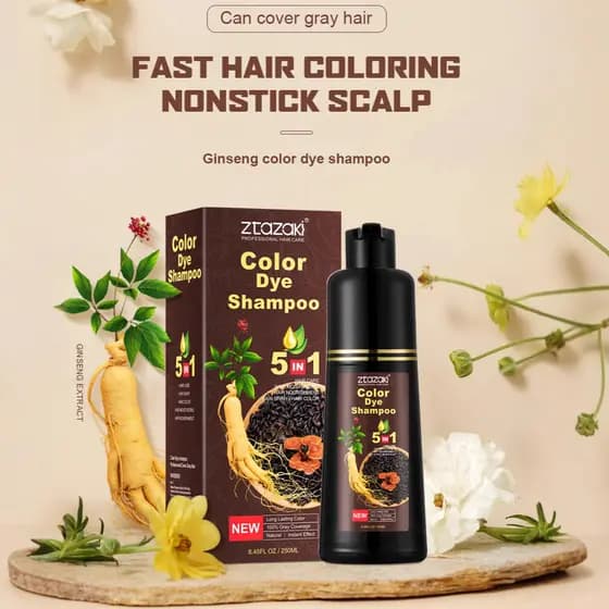 5 Em 1 Tintura De Cabelo Shampoo Extratos De Plantas Cobertura Cinza Coloração Rápida Sem Mancha De Couro Cabeludo