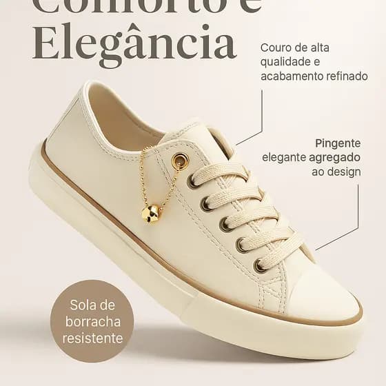 Tênis Feminino Retrô Estilo Clássico com Pingente e Sola em Borracha