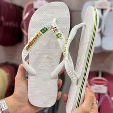 Chinelo Brasil Com Placa Modelo Tradicional Branco Azul Amarelo OUTLETMANDALLA