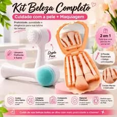 Kit Beleza 2 em 1 Escova Facial Dupla Face + Kit com 5 Pincéis de Maquiagem com Espelho.