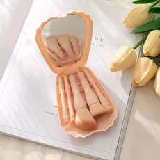 Kit de Pincéis com Estojo Concha com Espelho de Maquiagem Portátil e Prático