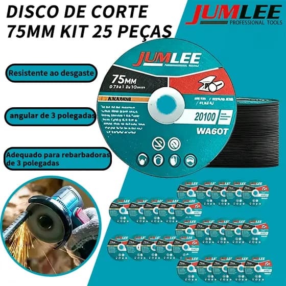 Disco Corte JUMLEE WA00T para EsmerilhadeiraKit 25 peças , Corte Rápido em Aço e Ferro