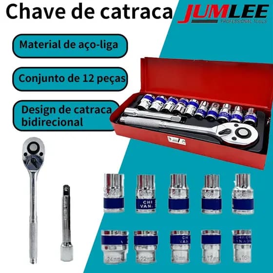 Jogo De Chave Catraca Reversível 12 Peças Aço Chrome Vanadium Profissional Com Maleta
