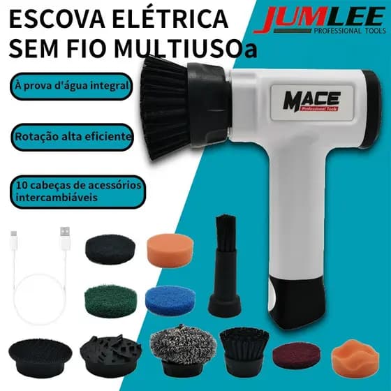 Escova Elétrica Giratória 9 em 1 Multifuncional Sem Fio Lavadora Mágica USB de Limpeza Banheiro Cozinha Carro