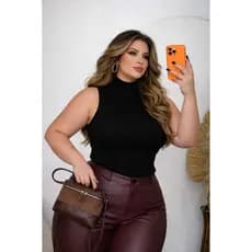 Blusa Garrafinha Modal Feminina Tricot Fio Macio Gola Alta Plus Size