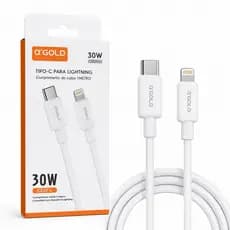 Cabo USB-C para Lightning iPhone PD 30W Gold Pro 1 Metro Carregamento Rápido Dados Alta Qualidade