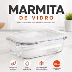 Marmita De Vidro Hermética 370ml Com Tampa Trava Microondas Freezer