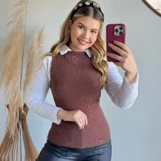 Blusa Feminina Colete Tricot Modal Básico Roupa Feminina Elegante Blusa Feminina Estilosa