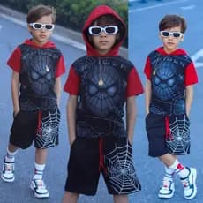 Conjunto De Menino Aranha Spider Blusa 100% Algodão + Bermuda Moletinho