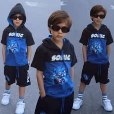 Conjunto Infantil Menino Sonic Blusa com Capuz + Bermuda do 4 ao 10 anos