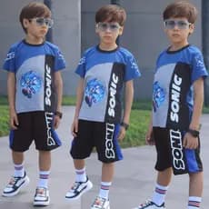Conjunto Infantil Sonic Blusa Malha 100% Algodão + Bermuda Moletinho do 4 ao 14 anos