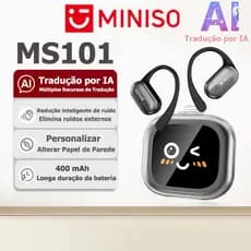 Fone Bluetooth de tradução IA MINISO MS101, fone sem fio com personalização de fundo da tela, versão Bluetooth 6.0, som