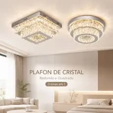 Lustre Cristal Luminária Plafon Cristal Led 3 Cores Em 1 Lustre Sala Mesa Hall Pendente Cristal LED