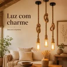Luminária Pendente Rústico Duplo Teto Corda Sisal 1M 1,5M 2M Bocal E27 Bivolt Pendente Retrô Marrom