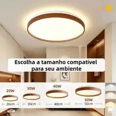 Plafon LED Redondo Sobrepor Acabamento Madeira e Metal 3 Cores de Luz Bivolt Luminária de Teto Moderna para Quarto Sala