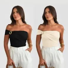 Kit 2 Bodys Um Ombro Só Com Fivela na Lateral Tecido Suplex Premium Elegante e Confortável