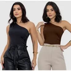 Kit 2 Bodys Um Ombro Só Plissado Feminino Suplex Premium Reforçado Elegante