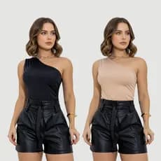 Kit 2 Body Plissado Um Ombro Só Suplex Premium Elegante e Sofisticado Cores Versáteis
