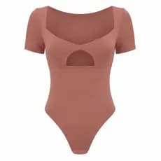 Body de Poliamida Feminino Manga Curta com Recorte Que Valorizam Moda Gringa Estiloso