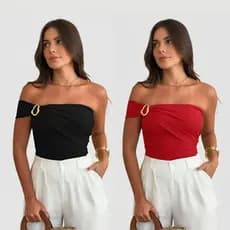 Kit 2 Body Com Fivela Orgânica Sofisticado Um Ombro Só Feminino Suplex Premium Liso Elegante
